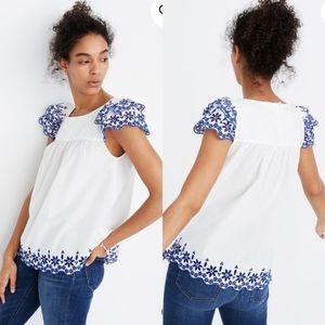 Madewell embroidered cap sleeve story top